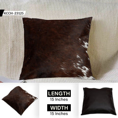 Luxury Handmade Brown & White Cowhide Cushion Cover with Animal Print - Rustic Elegance for Home Décor