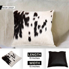 Luxurious Handmade Brown & White Cowhide Cushion Cover with Animal Print - Rustic Elegance for Home Decor