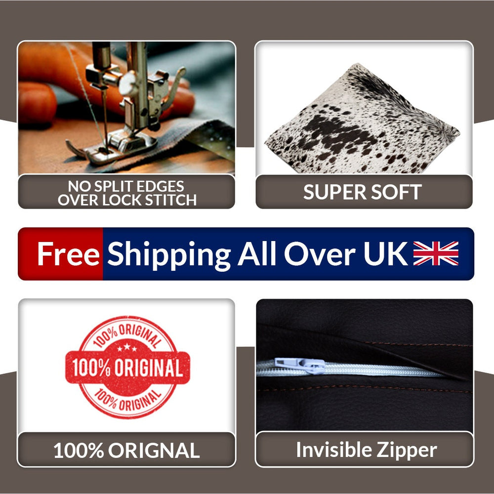 Luxury Handmade Brown and White Cowhide Accent Cushion Cover for Sofa - Rustic Elegance and Natural Beauty for Home Decor - Celestial Leather Limited