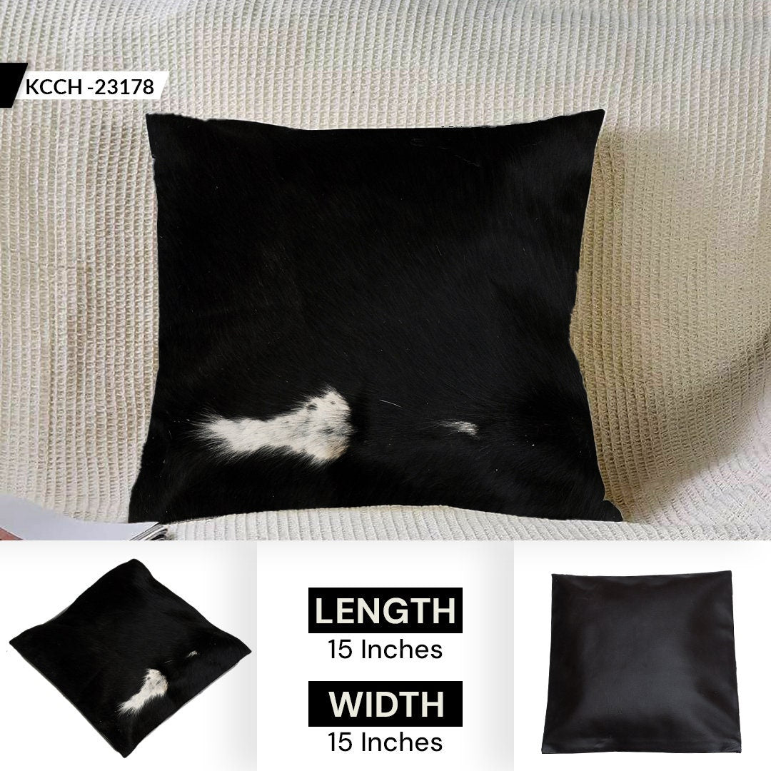 Luxurious Brown & White Cowhide Cushion Cover with Animal Print - Handmade Square Cover for Sofas, Armchairs, Beds - Rustic Elegance