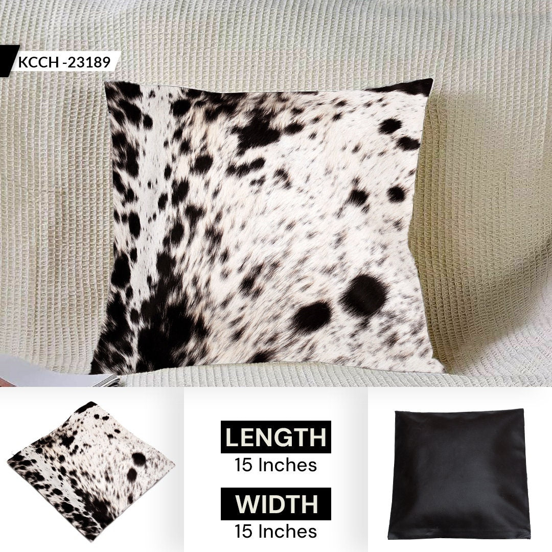 Luxury Handmade Cowhide Cushion Cover - Brown & White Animal Print Home Décor Accent