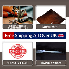 Luxurious Handmade Brown and White Cowhide Accent Cushion Cover - Rustic Elegance for Sofa or Bed