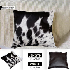 Luxurious Handmade Brown and White Cowhide Cushion Cover with Faux Leather Back - Rustic Elegance and Natural Beauty - 100% Natural Cowhide