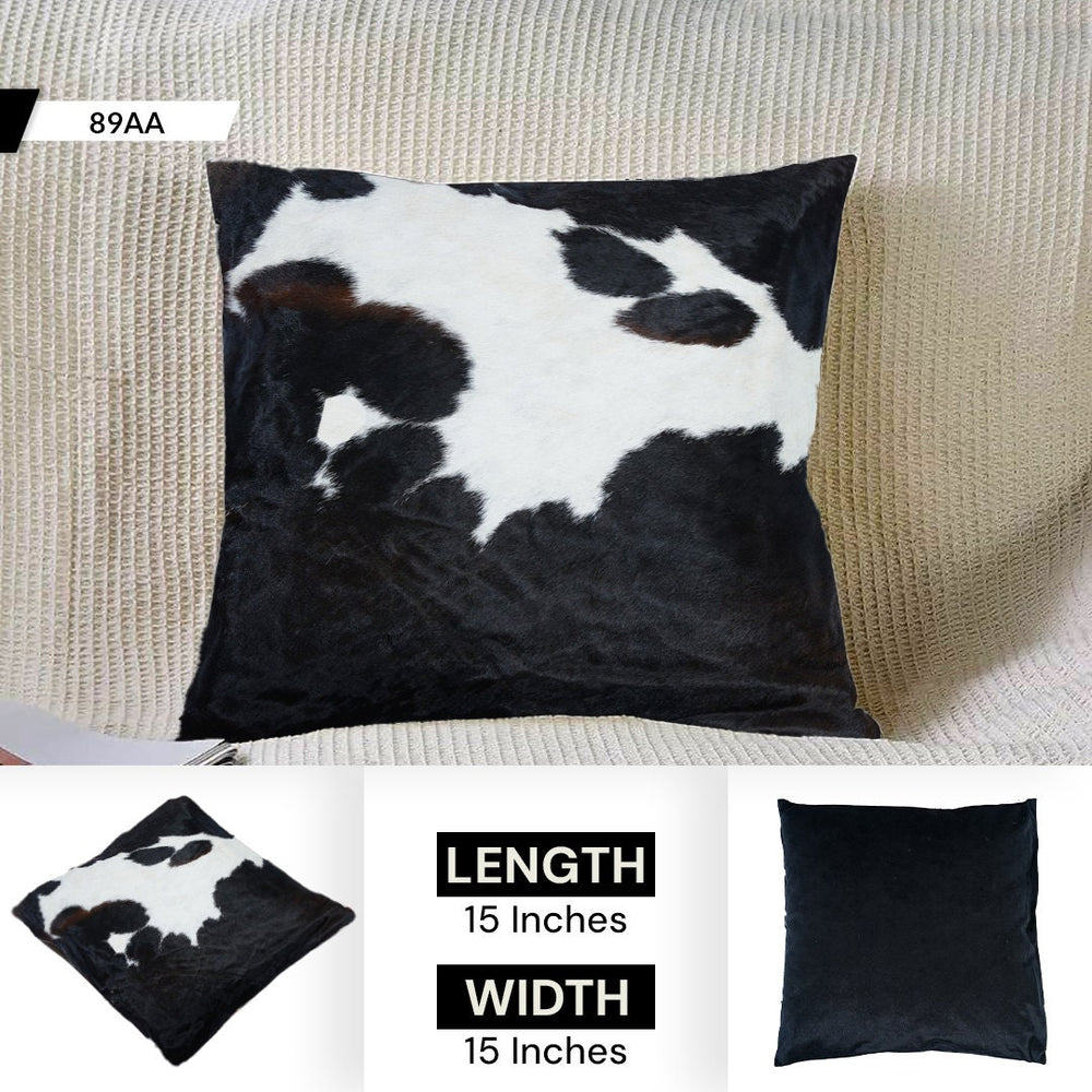 Luxurious Handmade Cowhide Accent Cushion Cover with Soft Velvet Back - Rustic Decorative Pillow Case - Celestial Leather Limited