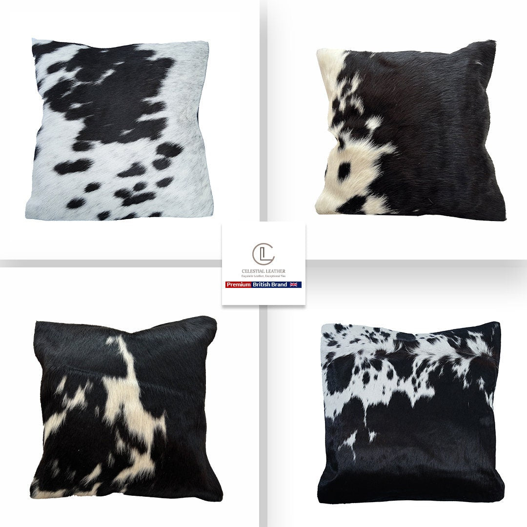 Rustic Elegance Cowhide Cushion Cover - Animal Print Luxury Pillow Case - Celestial Leather Limited