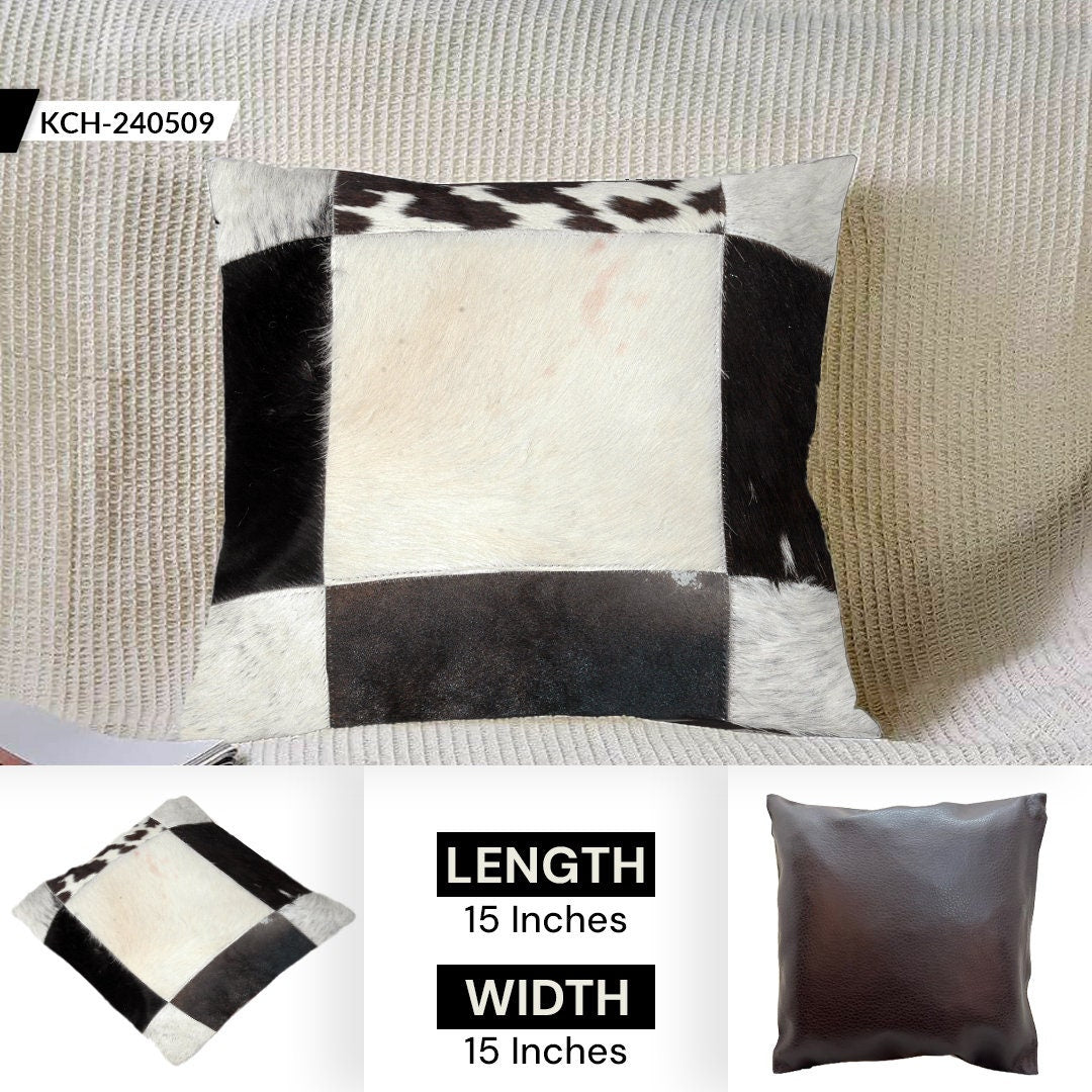 Luxury Multicolor Cowhide Patchwork Cushion Cover - Handmade Hypoallergenic Rustic Elegance - Natural Beauty - 100% Cowhide - Celestial Leather Limited