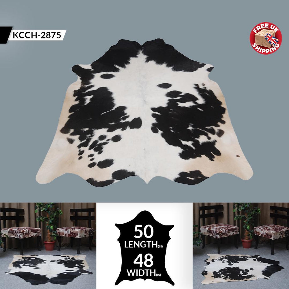 Luxurious Dark Brown & White Cowhide Rug - Medium Size for Modern Home Decor - Celestial Leather Limited