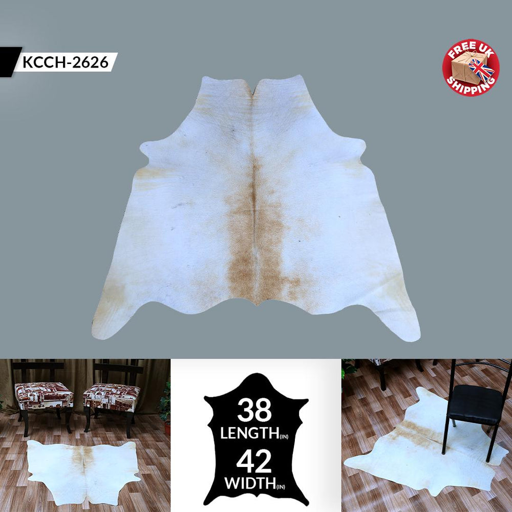 Luxurious Medium Brown and White Cowhide Rug - Hypoallergenic, Non-Slip Backing, Handcrafted, Unique Markings - Perfect for Bedroom/Living - Celestial Leather Limited
