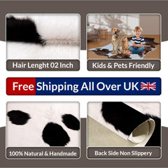 Luxurious Small Cowhide Rug - Hypoallergenic Dark Brown & White Animal Print Rug for Bedroom - Living Room - Non Slip Suede Back - Celestial Leather Limited