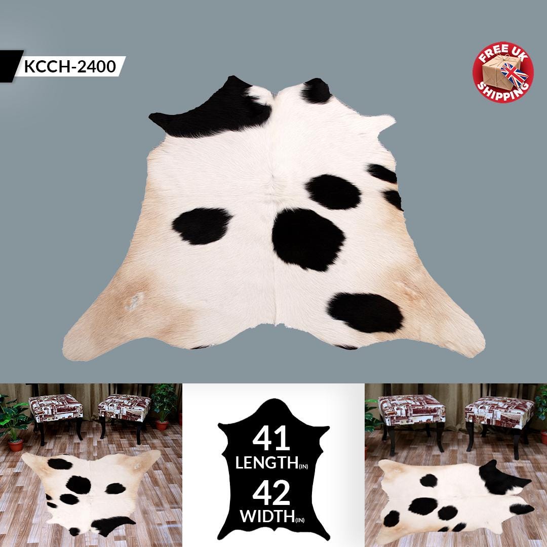 Luxurious Small Cowhide Rug - Hypoallergenic Dark Brown & White Animal Print Rug for Bedroom - Living Room - Non Slip Suede Back - Celestial Leather Limited