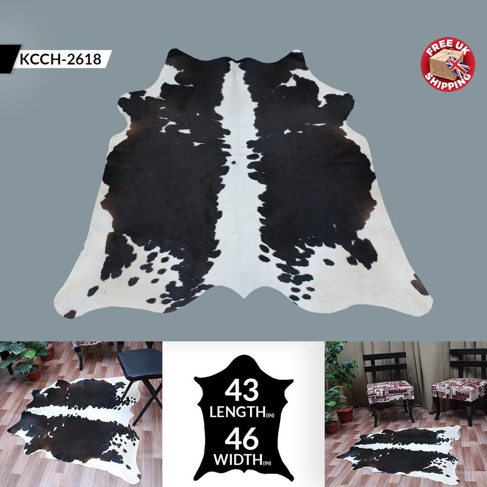 Luxurious Natural Dark Brown & White Cowhide Rug Small Area Animal Print Non Slippery Suede Back Non Shedding Hypoallergenic - Celestial Leather Limited