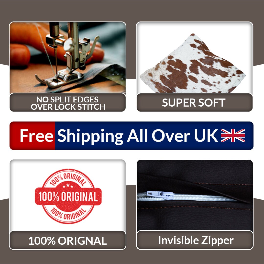 Luxury Handmade Cowhide Cushion Cover with Velvet Back - Animal Print Throw Pillow Case, Brown, Black, White Pattern - Celestial Leather Limited