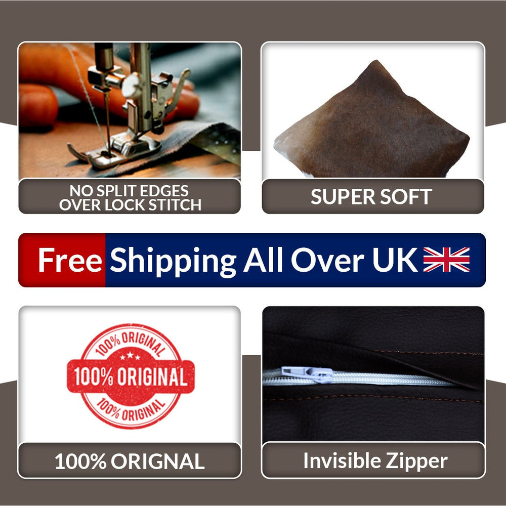 Rustic Cowhide Cushion Cover with Velvet Back - Handmade Reversible Hair On Pillow Case in Brown, Black, and White - 15x15 inches - Celestial Leather Limited