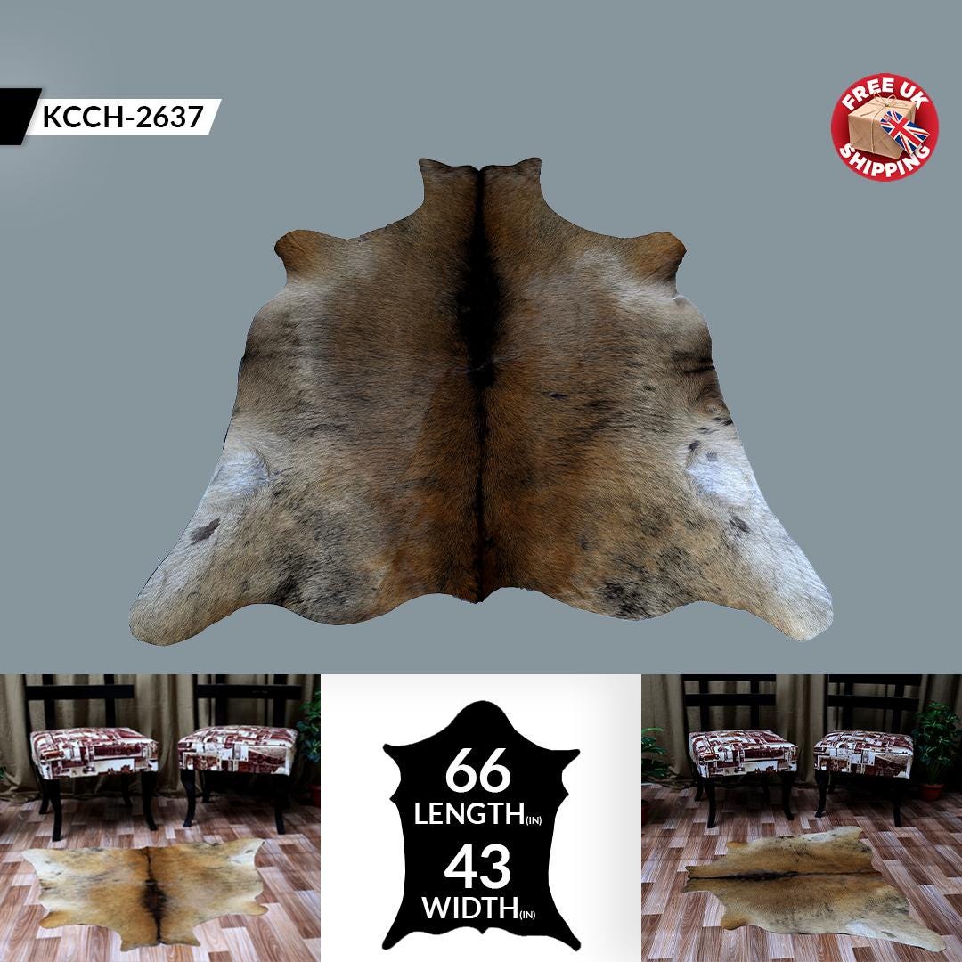 Luxurious Brown and White Cowhide Rug - Hypoallergenic, Handcrafted, Unique Beauty, Durable Medium Size Rug for Home Décor - Celestial Leather Limited
