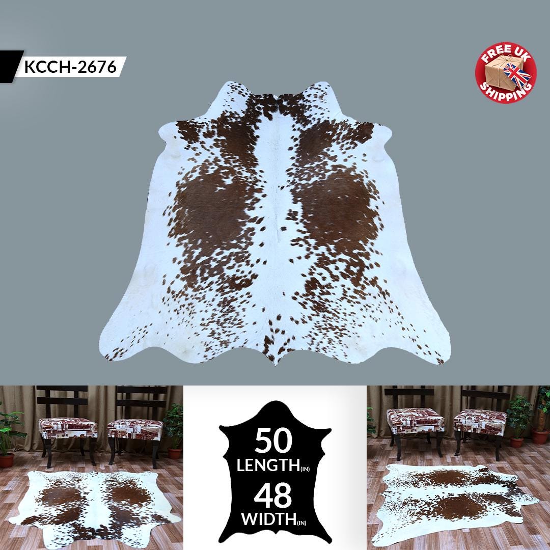 Handcrafted Luxury Medium Cowhide Rug | Classic Brown & White | Hypoallergenic, Non-Slip Backing | Unique Natural Beauty | Durable - Celestial Leather Limited