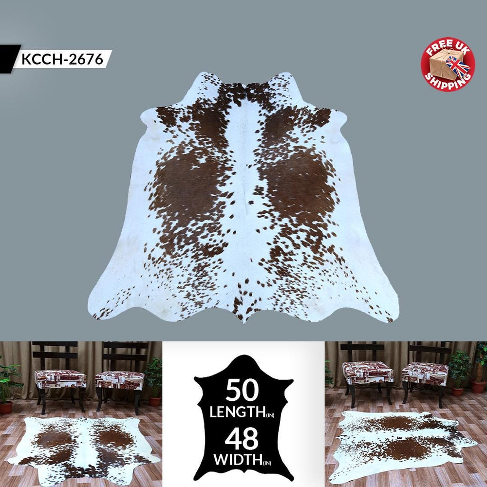 Handcrafted Luxury Medium Cowhide Rug | Classic Brown & White | Hypoallergenic, Non-Slip Backing | Unique Natural Beauty | Durable - Celestial Leather Limited
