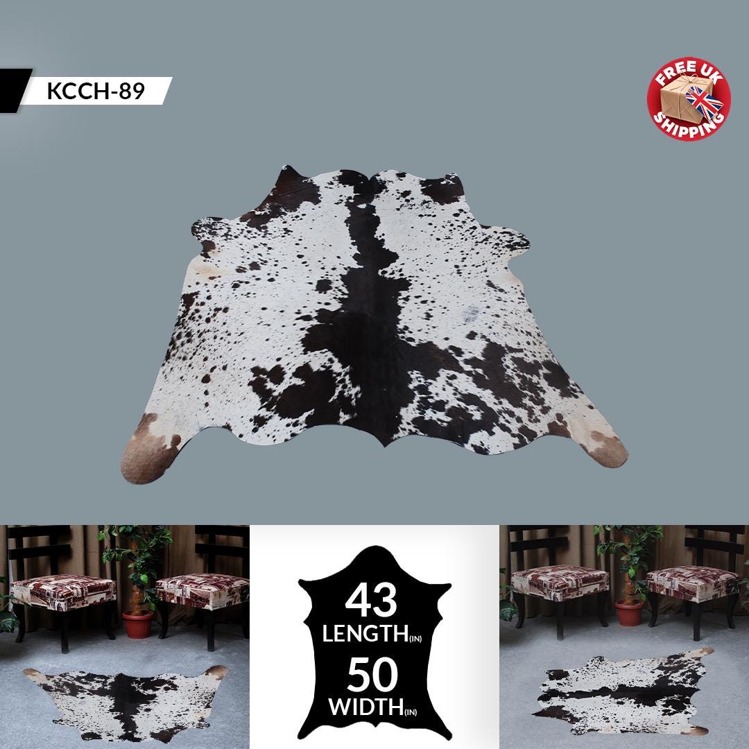 Luxurious Black & White Cowhide Rug for Bedroom or Living Room - Hypoallergenic, Non-Slip, Non-Shedding - Handselected Premium Hide - Celestial Leather Limited
