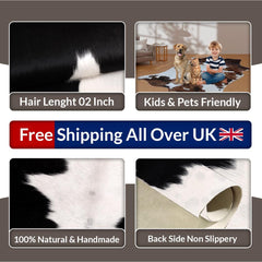 Luxurious Black & White Cowhide Rug with Non-Slip Backing - Hypoallergenic, Non-Shedding - Perfect for Bedroom - Living Room Decor - Free - Celestial Leather Limited