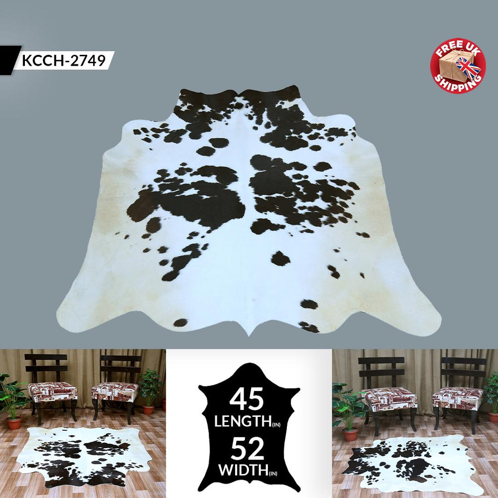 Stunning Large Cowhide Rug Black & White Natural Hair Centre Piece Hypoallergenic Non Slippery Non Shedding Unique Markings Handselected - Celestial Leather Limited