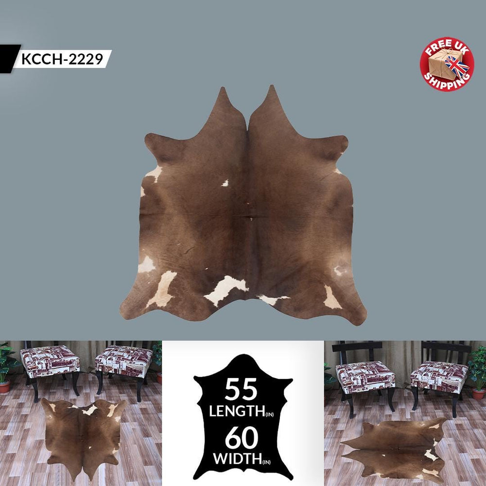 Luxurious Brown & White Cowhide Rug | Hypoallergenic - Non-Slip | Top Quality Natural Cow Skin for Home Decor - Upholstery - Free Shipping - Celestial Leather Limited