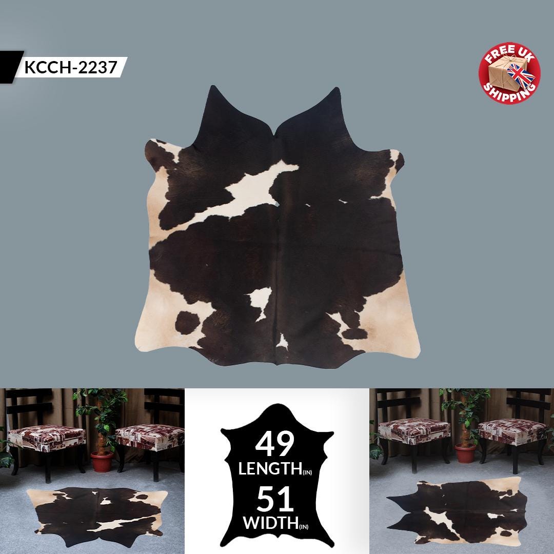 Luxury Brown & White Cowhide Rug | Hypoallergenic - Non-Slip | Large Area Rug for Bedroom Living Room | Top Quality - Free Shipping - Celestial Leather Limited