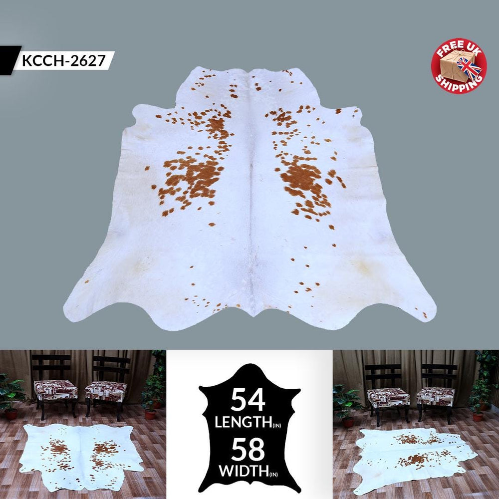 Luxurious Brown & White Cowhide Rug for Bedroom - Living Room - Hypoallergenic, Non-Slip, Non-Shedding, Top Quality, Free Shipping - Celestial Leather Limited