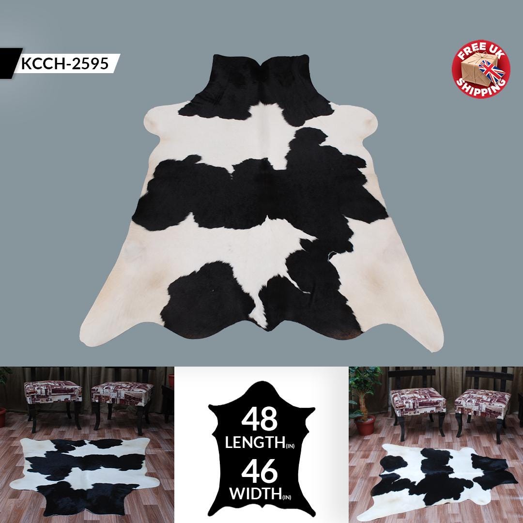 Luxury Black and White Cowhide Rug - Hypoallergenic Medium Hair on Salt & Pepper Rug for Home Decor - Unique, Durable, Handcrafted Elegance - Celestial Leather Limited