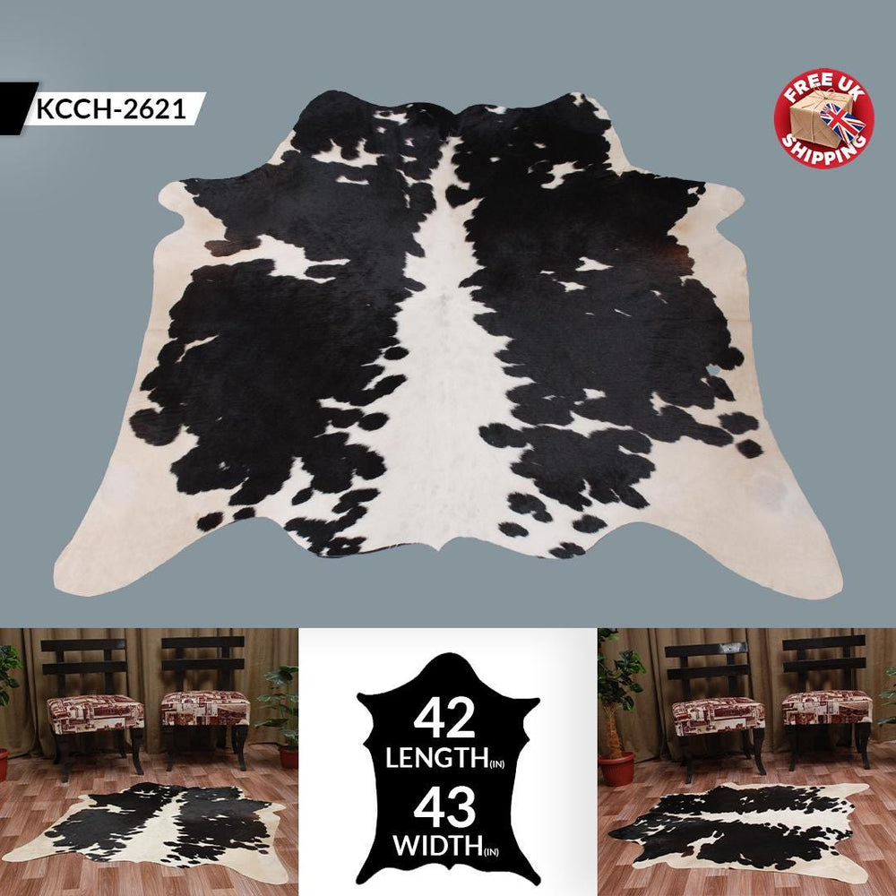 Luxurious Medium Black and White Cowhide Rug - Hypoallergenic, Handcrafted, and Durable for Modern Home Decor - Celestial Leather Limited