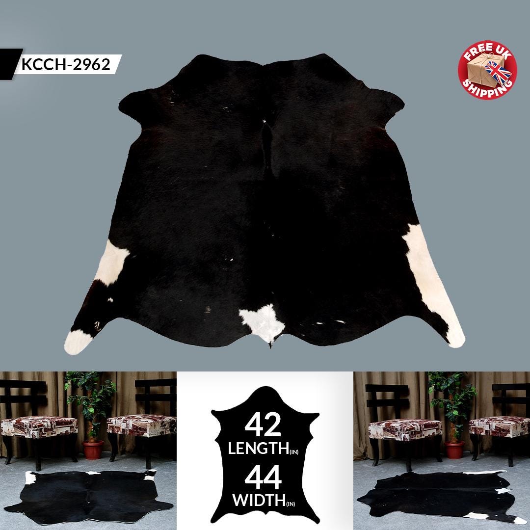 Luxurious Black and White Cowhide Rug - Hypoallergenic, Handcrafted, Unique Beauty - Medium Size for Home Decor - Celestial Leather Limited