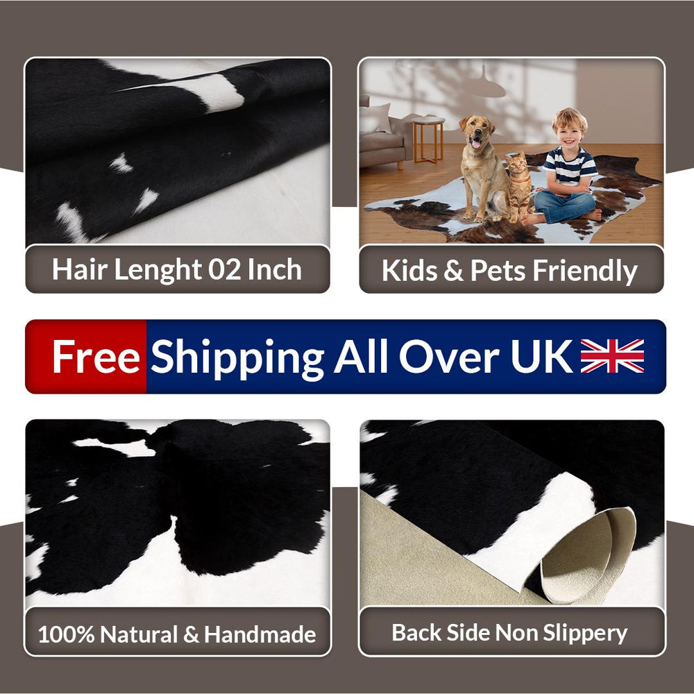 Luxurious Black & White Cowhide Rug | Handcrafted Medium Rug for Modern Home Décor | Hypoallergenic, Durable - Unique Beauty - Celestial Leather Limited