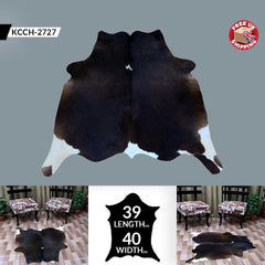 Luxury Dark Brown & White Cowhide Rug - Hypoallergenic, Handcrafted, Durable, One-of-a-Kind Medium Cow Skin Rug for Modern Home Decor - Celestial Leather Limited