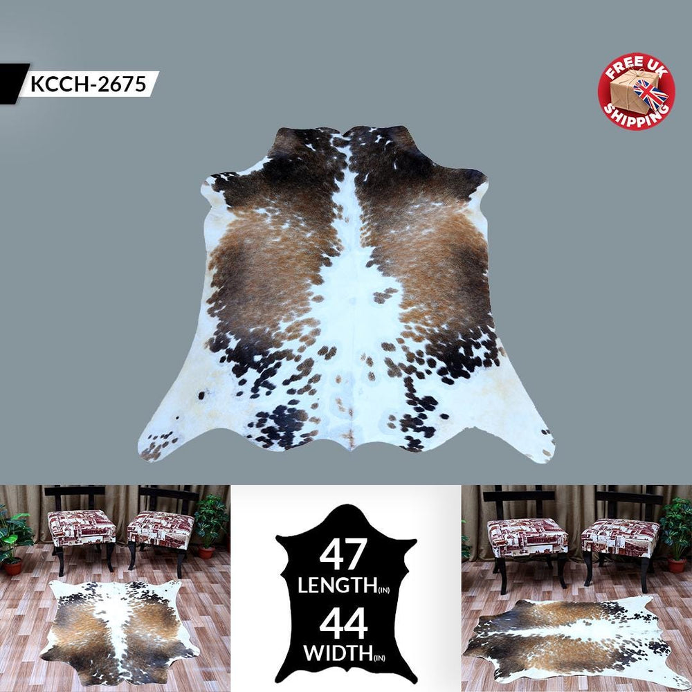 Handcrafted Medium Brown & White Cowhide Rug | Unique Animal Pattern | Luxurious Natural Hide | Hypoallergenic - Non-Slip - Celestial Leather Limited