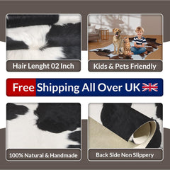 Luxury Black and White Cowhide Rug - Hypoallergenic, Non-Shedding, Handcrafted for Unique Natural Beauty - Small Size for Home Decor
