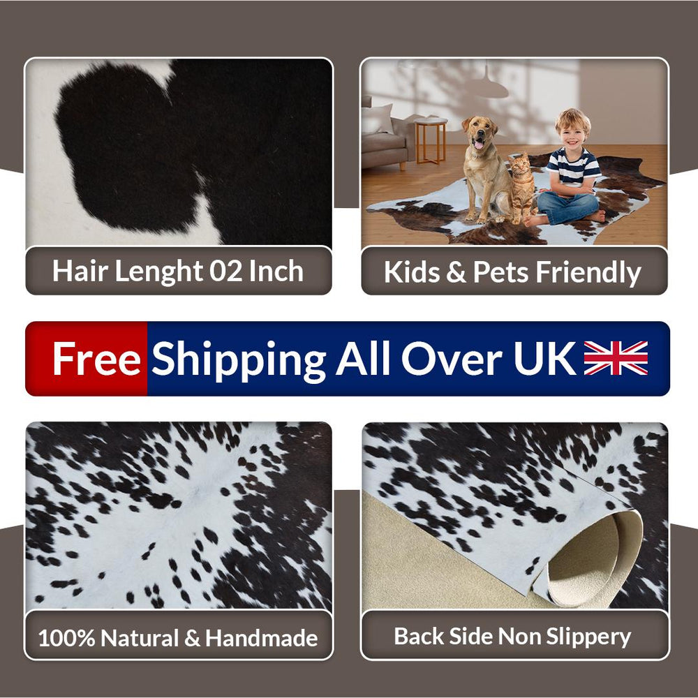 Luxurious Dark Brown & White Cowhide Rug - Small Animal Print Area Rug - Celestial Leather Limited