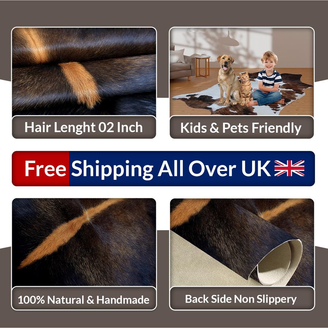 Luxurious Small Brown and White Cowhide Rug with Soft Hair | Hypoallergenic & Non-Shedding | Ideal for Upholstery | Free Shipping in UK - Celestial Leather Limited