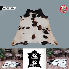 Luxurious Small Brown and White Cowhide Rug - Handcrafted, Soft Hair, Hypoallergenic, Non-Shedding, Non-Slippery Suede Back - Free Shipping! - Celestial Leather Limited