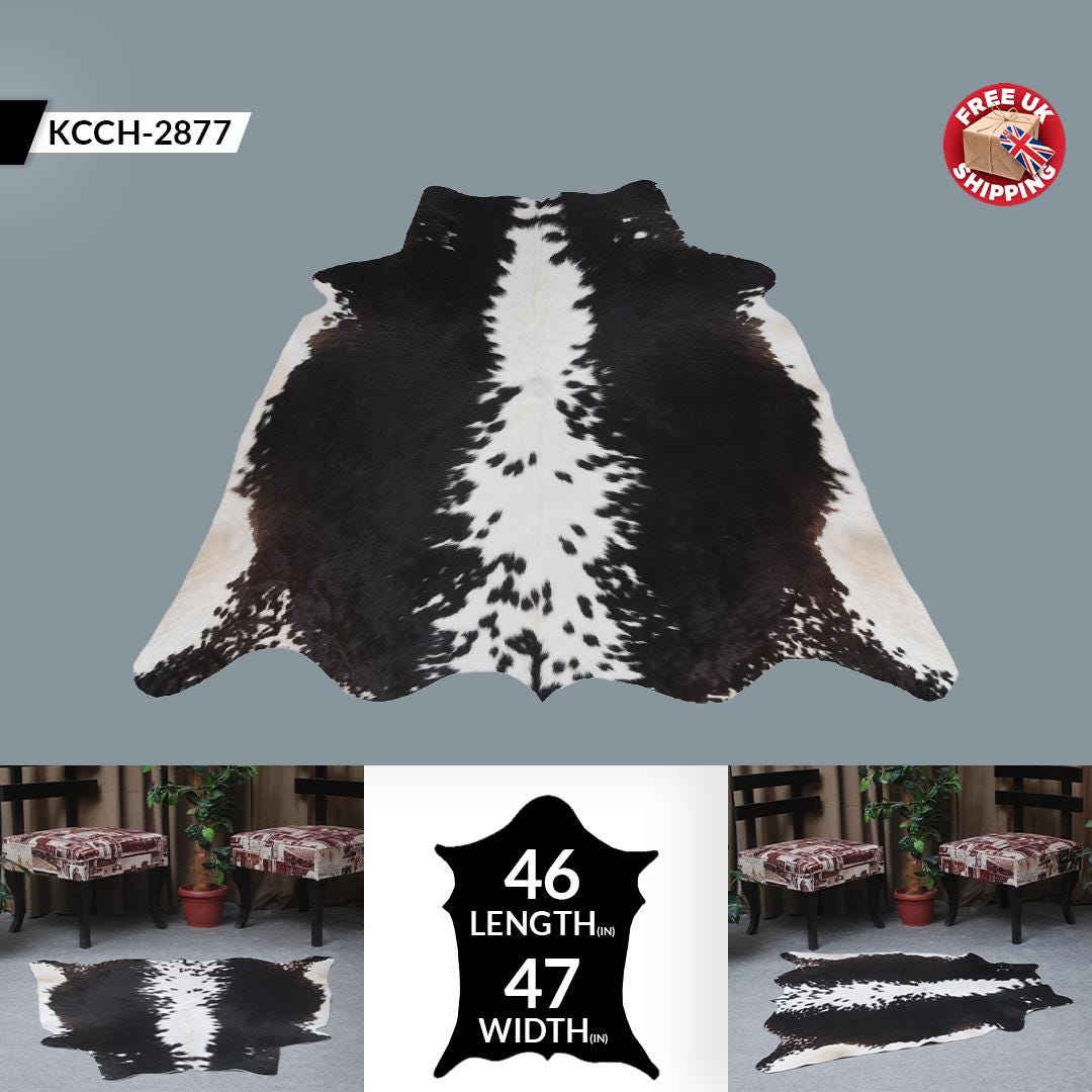 Luxurious Medium Cowhide Rug - Classic Brown & White - Handcrafted, Hypoallergenic, Durable, Unique Animal Pattern - Perfect for Living Room - Celestial Leather Limited