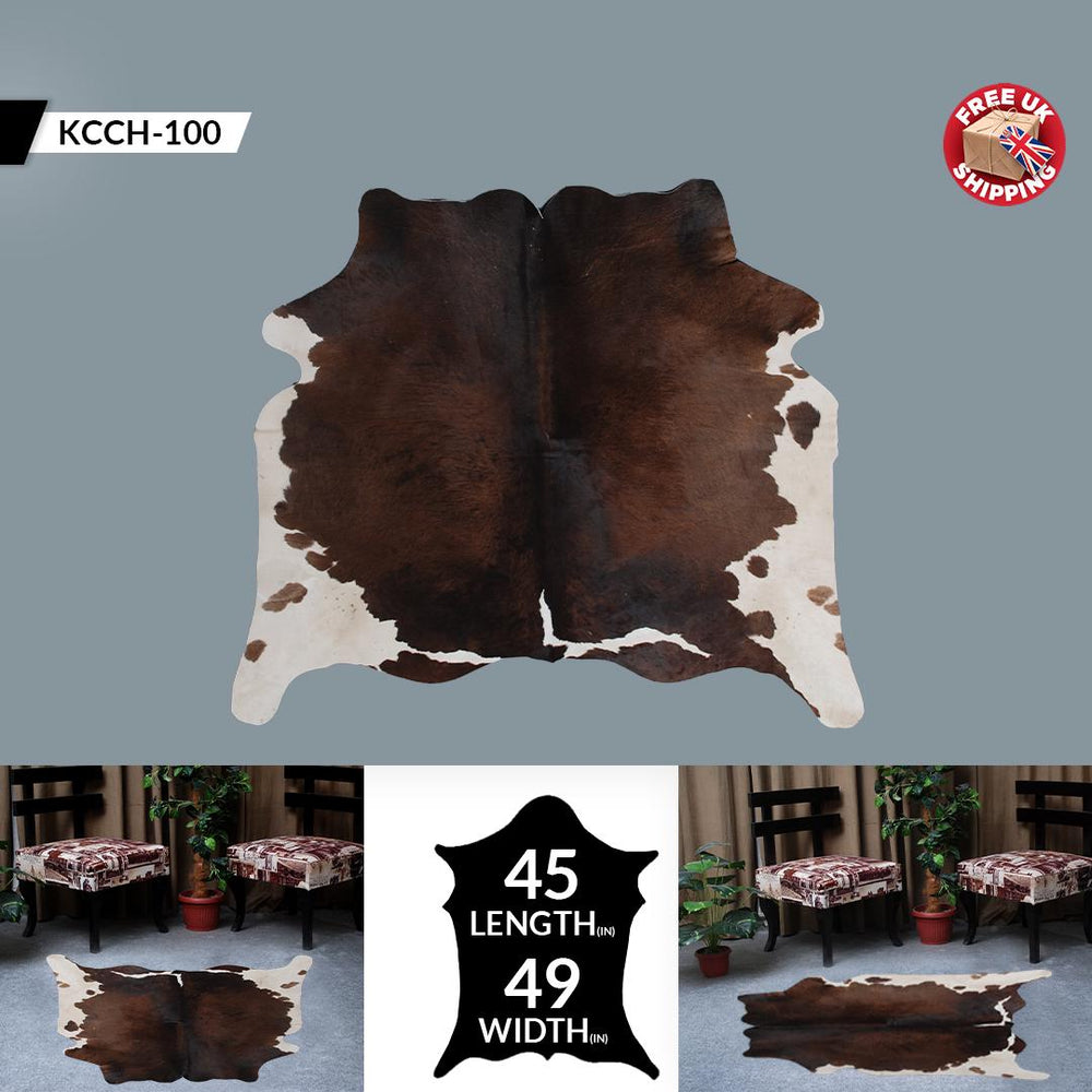 Luxurious Dark Brown & White Cowhide Rug | Medium Size | Hypoallergenic - Durable | Handcrafted Beauty for Rustic Charm - Celestial Leather Limited