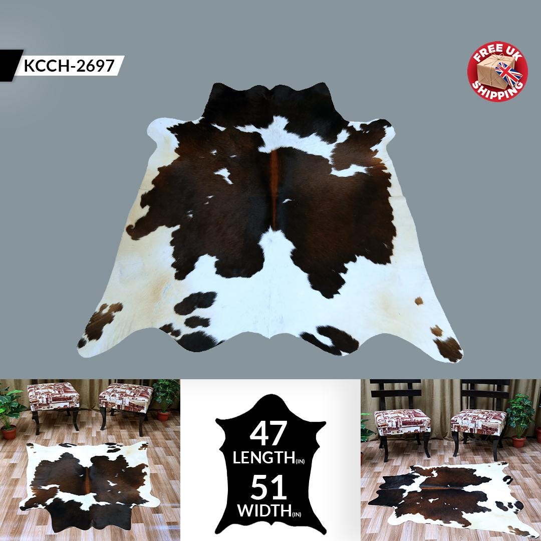 Luxurious Medium Cowhide Rug - Classic Brown and White Hair Rug for Bedroom/Living Room with Hypoallergenic Properties and Handcrafted - Celestial Leather Limited