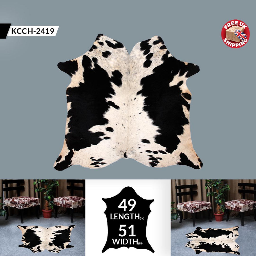 Luxurious Large Brown & White Cowhide Rug for Bedroom - Living Room, Hypoallergenic - Non-Slippery, Perfect for Upholstery - Celestial Leather Limited