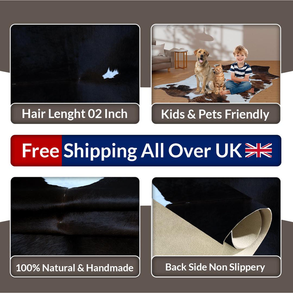 Luxury Brown and White Cowhide Rug with Non-Slip Backing - Hypoallergenic, Non-Shedding, Large Size, Perfect for Upholstery - Free Shipping! - Celestial Leather Limited