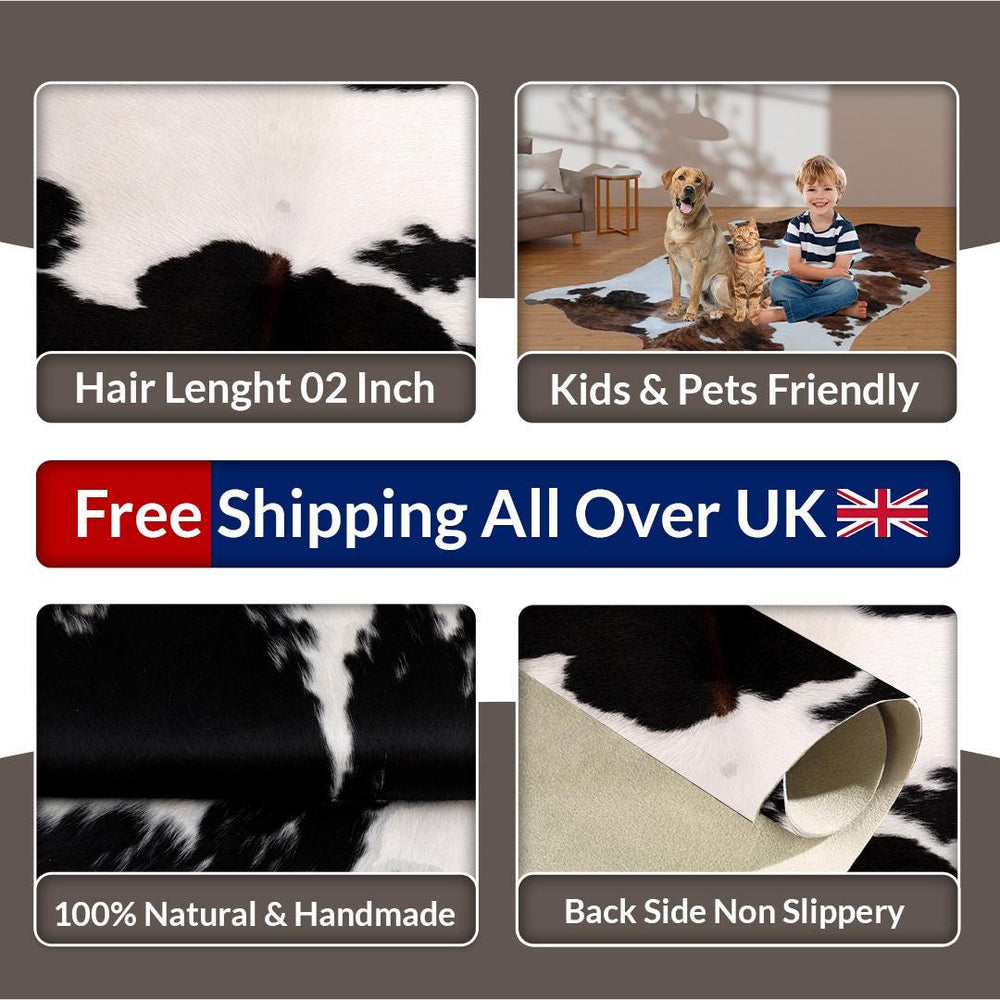 Luxurious Large Brown & White Cowhide Rug - Hypoallergenic with Non-Slip Backing for Sophisticated Home Decor - Celestial Leather Limited