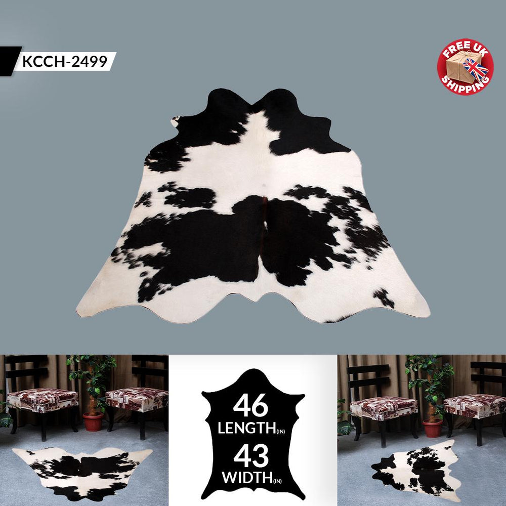 Luxurious Black and White Cowhide Rug with Hypoallergenic, Non-Slip Suede Back - Large Size - Free Shipping - Top Quality - Celestial Leather Limited