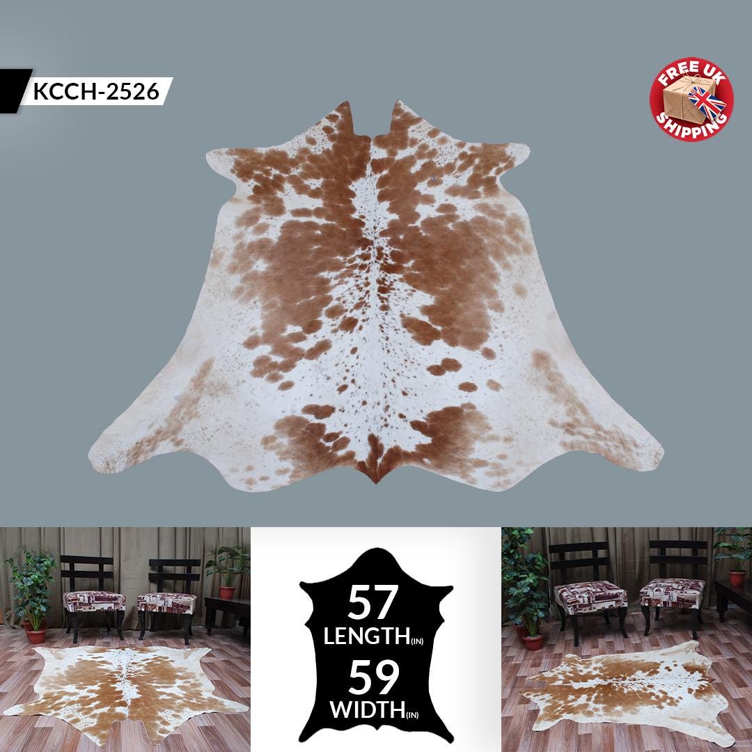 Luxurious Large Brown & White Cowhide Rug - Hypoallergenic with Non-Slip Backing for Sophisticated Home Decor - Celestial Leather Limited