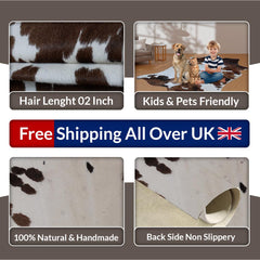 Luxury Brown and White Cowhide Rug for Elegant Home Decor - Large Size - Hypoallergenic - Non-Slip Suede Back - Non-Shedding - Free Shipping - Celestial Leather Limited