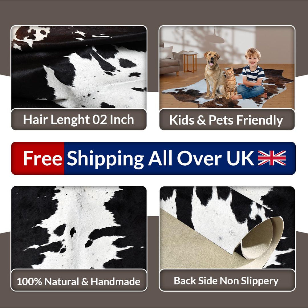 Stunning Large Cowhide Rug Black & White Natural Hair Centre Piece Hypoallergenic Non Slippery Non Shedding Unique Markings Handselected - Celestial Leather Limited