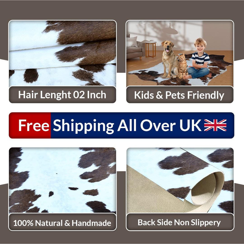 Luxury Black & White Cowhide Rug With Natural Hair | Large Size, Hypoallergenic, Non-Slip Back | Elegant Home Decor - Celestial Leather Limited