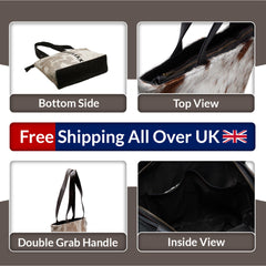 Stylish White Cowhide Shoulder Bag - Handmade Leather Tote with Zipped Pocket, Versatile & Easy to Clean, Ideal for Daily Use