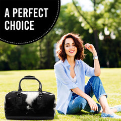 Handcrafted Black White Cowhide Leather Duffle Bag for Stylish Travelers - Premium Quality Carry-On Tote for Men & Women - Celestial Leather Limited