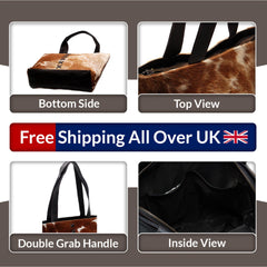 Luxurious Light Brown and White Cowhide Shoulder Bag - Handmade Hair on Leather Tote with Chic Animal Print Design for Daily Use